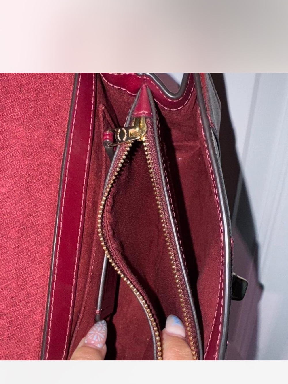 Coach Tilly Satchel 23 Striped Top-Handle Leather Satchel in Red and White - Picture 7 of 8